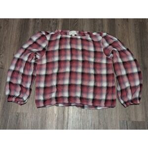 Cloth‎ & Stone Plaid Blouse Long Sleeve Bohemian Top Red White Size M
